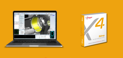 SILMA X4 software by Metrologic Group for advanced 3D measurement and simulation, showcased on a laptop with 3C Metrology branding.