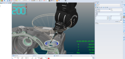 Simulación de medición con tecnología de 5 ejes de Renishaw con Metrolog X4, optimizando precisión y eficiencia en inspección dimensional.